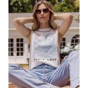 Wildfox Riley Forty Love White Sleeveless Muscle Graphic Tee Tank Small S NEW